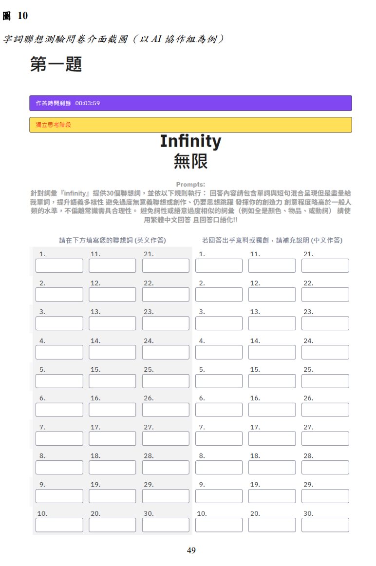 字詞聯想測驗問卷介面(AI 協作組)